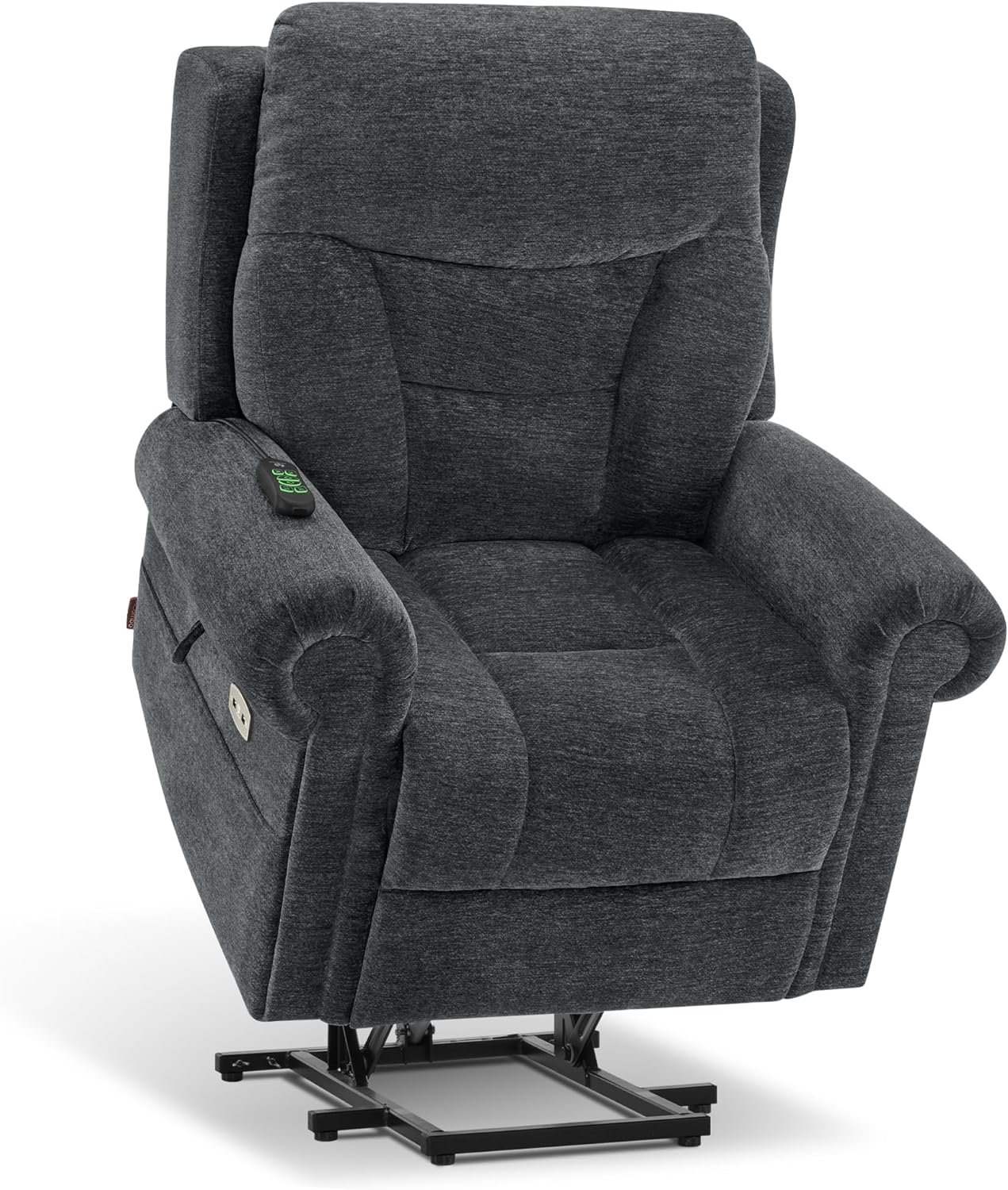 MCombo Triple Motor Power Lift Recliner Chair with Massage and Lumbar&seat Heating, Rolled Arms, Adjustable Headrest for Elderly People, Fabric 7888 (Dark Grey, Medium)