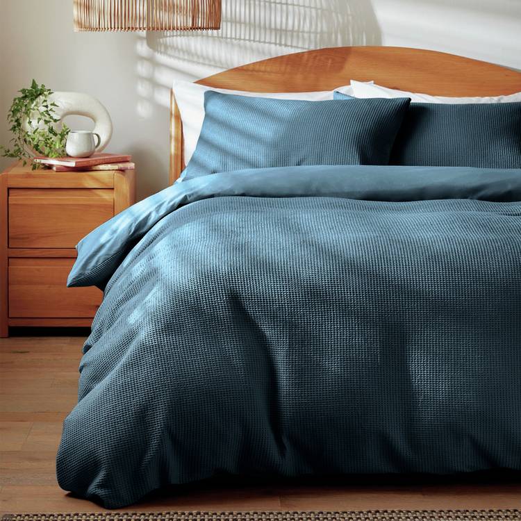 Habitat Cotton Waffle Navy Blue Bedding Set - Single