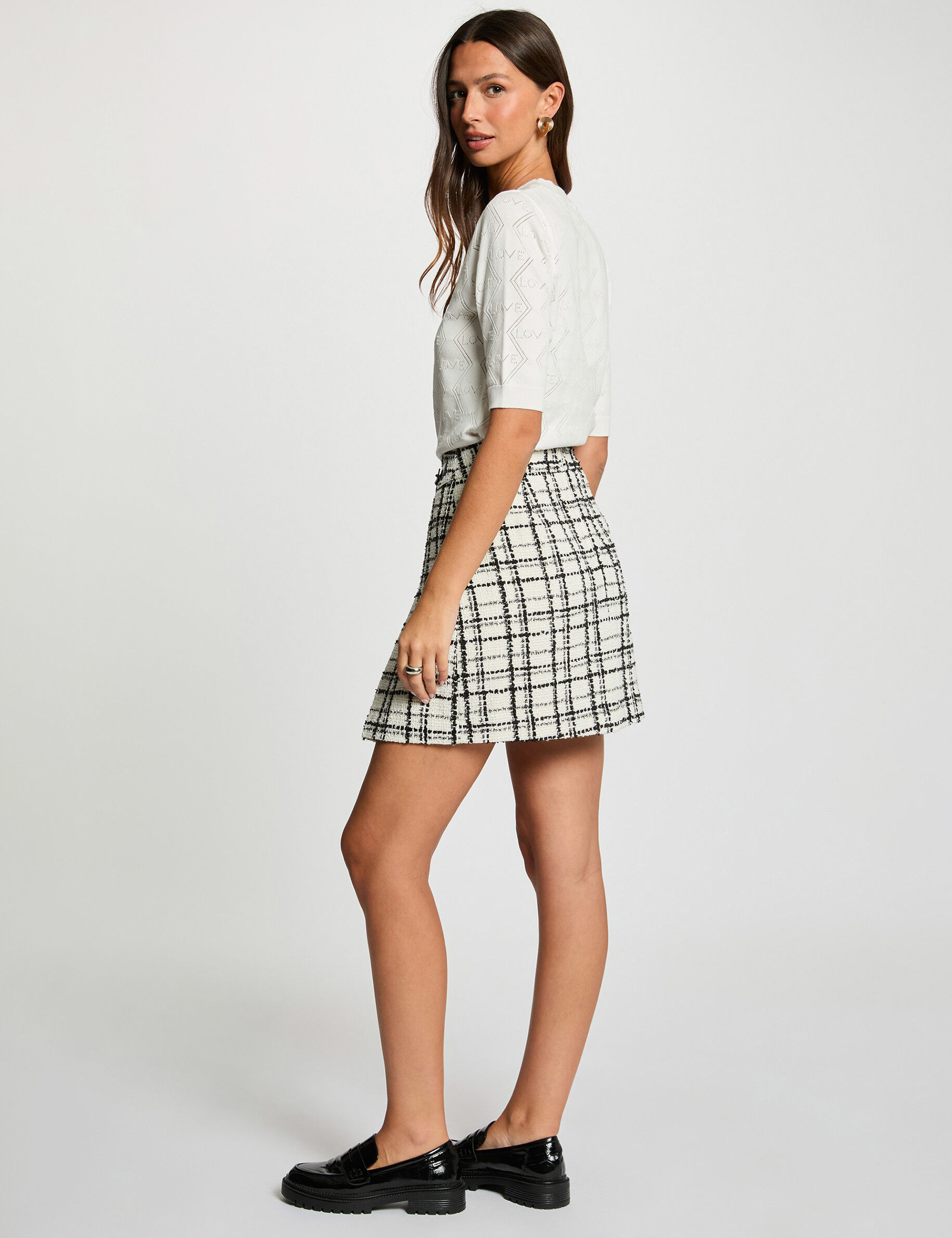 3/4 Sleeve Openwork Sweater White Women