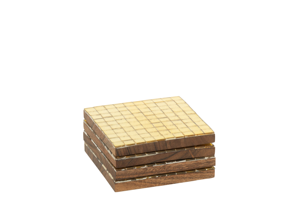 J-Line onderzetter Mozaïek - glas - goud - doos van 4