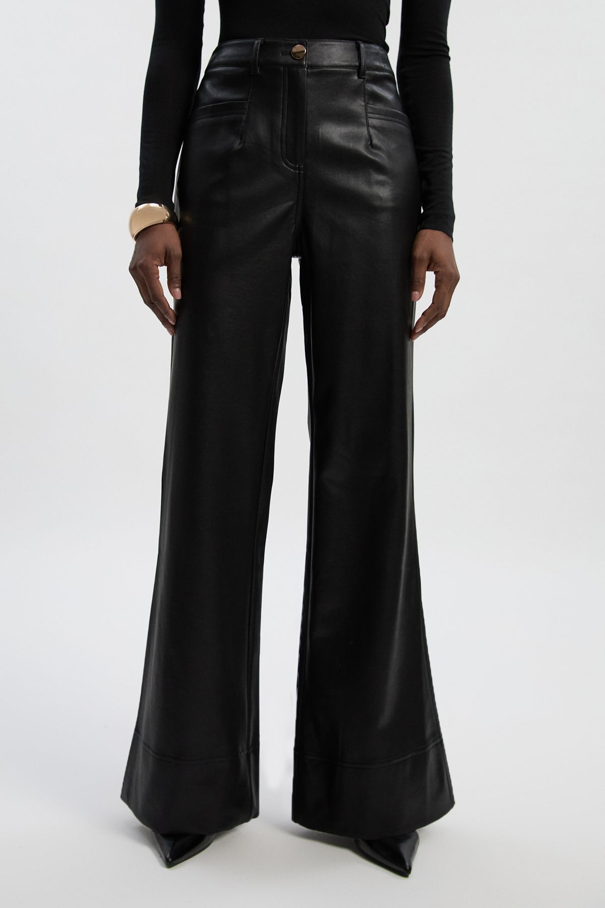 KarenMillen Petite Faux Leather Tailored Kickflare Trouser