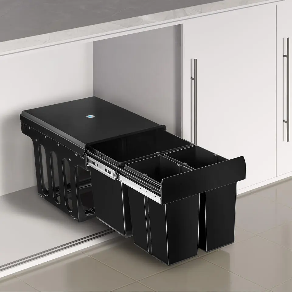 tectake Inbouw prullenbak Ashlyn, 3-voudige scheiding, 31L, telescooprails