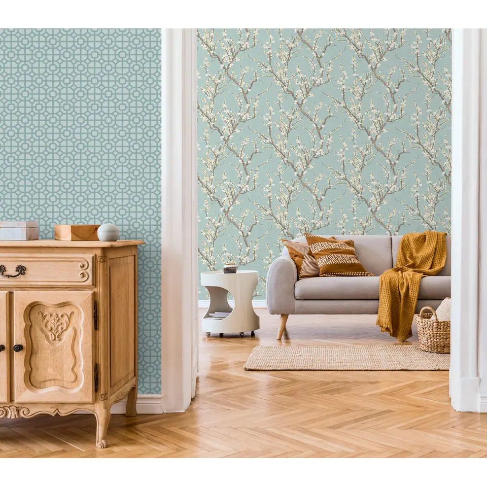 Sanders & Sanders behang geometrische vormen vergrijsd blauw - 53 cm x 10 m