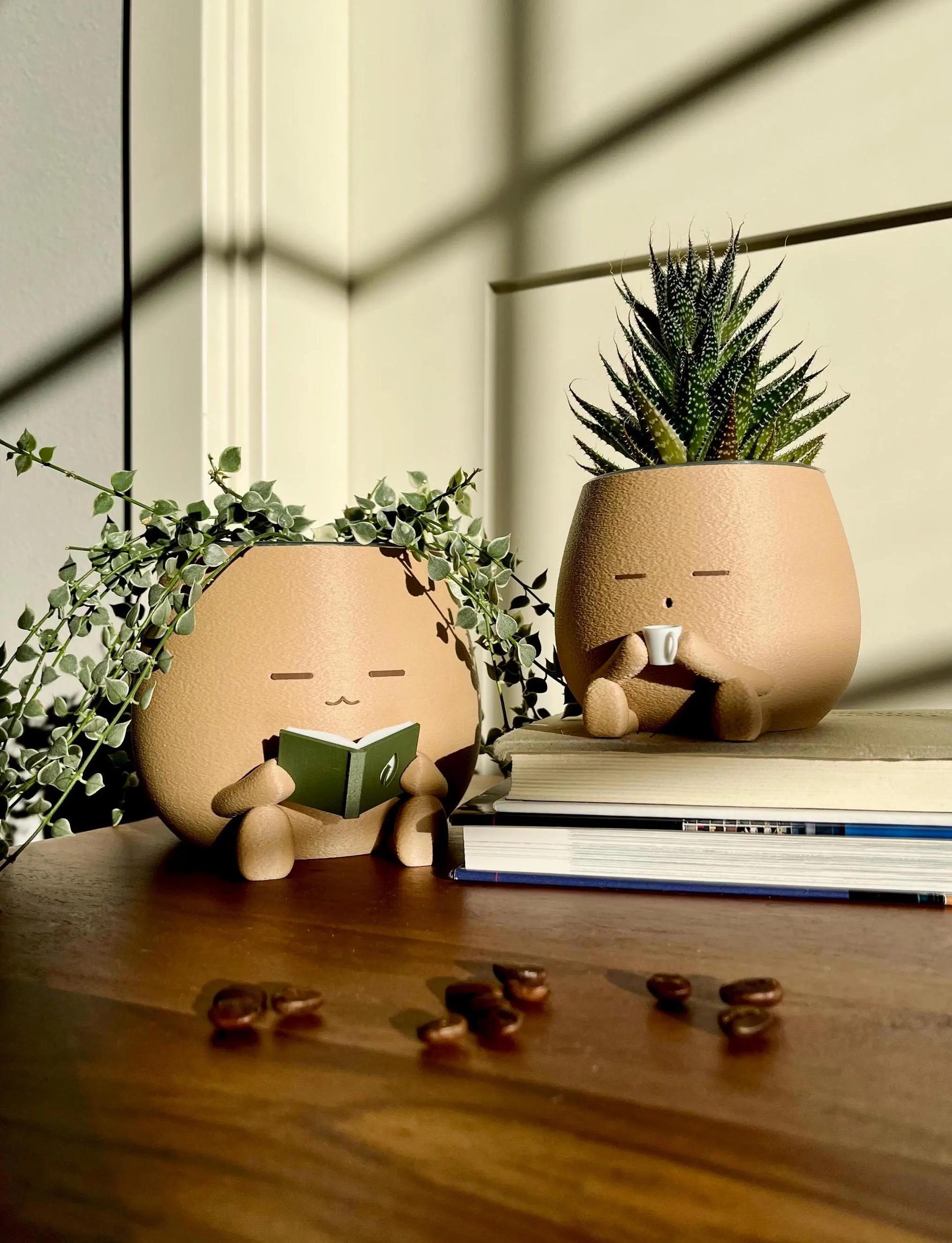 TOT with a Drink Cozy Planter Pot Coffee Lover Planter Cute Coffee Decor Plant Gift for Her, Him, and Plant Lover Clear Pots with Drainage