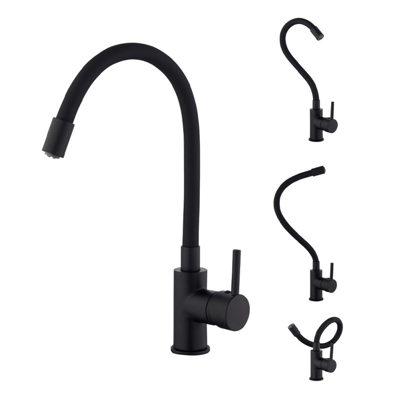 Mitigeur pour évier de cuisine Ilo avec bec articulé à mémoire de forme noir ROUSSEAU
