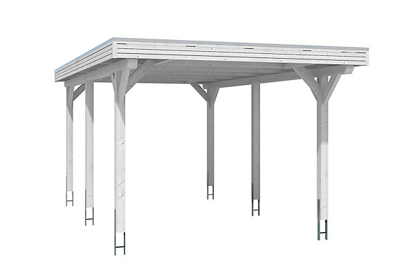 Carport SKAN HOLZ Spessart 355x604cm, bois lamellé-collé, traitement coloré blanc