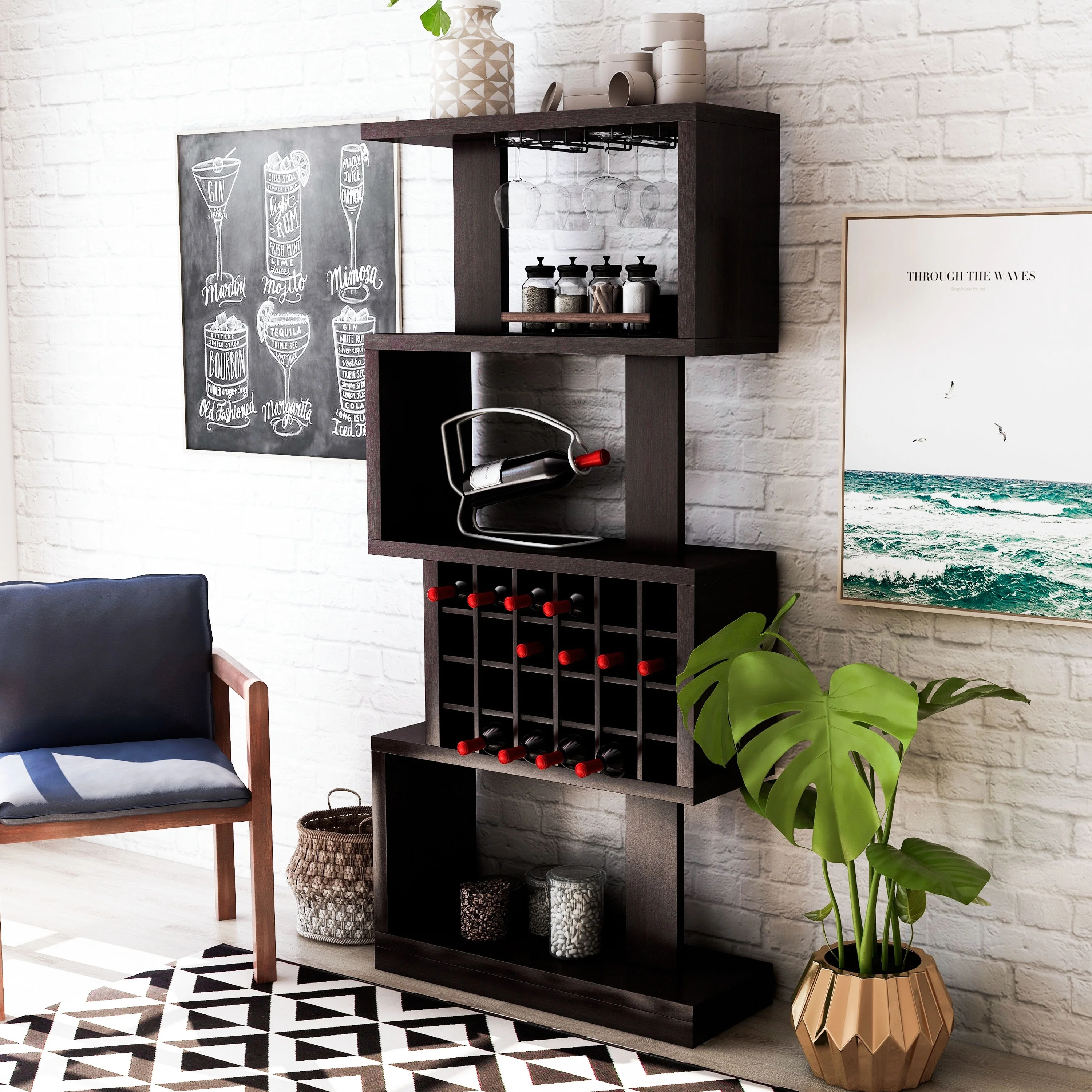 Furniture of America Thane Modern 4-tier Bar Cabinet with Bottle Wine Rack