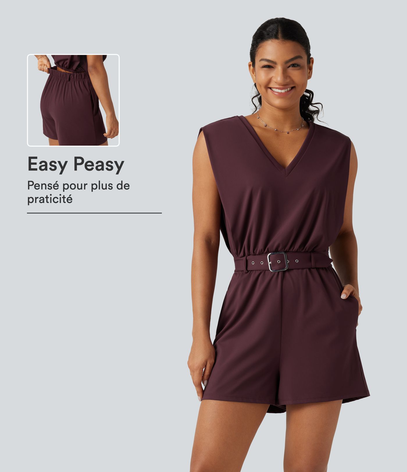 Combishort SoftlyZero™ Airy effet frais InstantCool sans manches à col V avec ceinture, poches et protection solaire UPF50  avec accès facile Easy Peasy