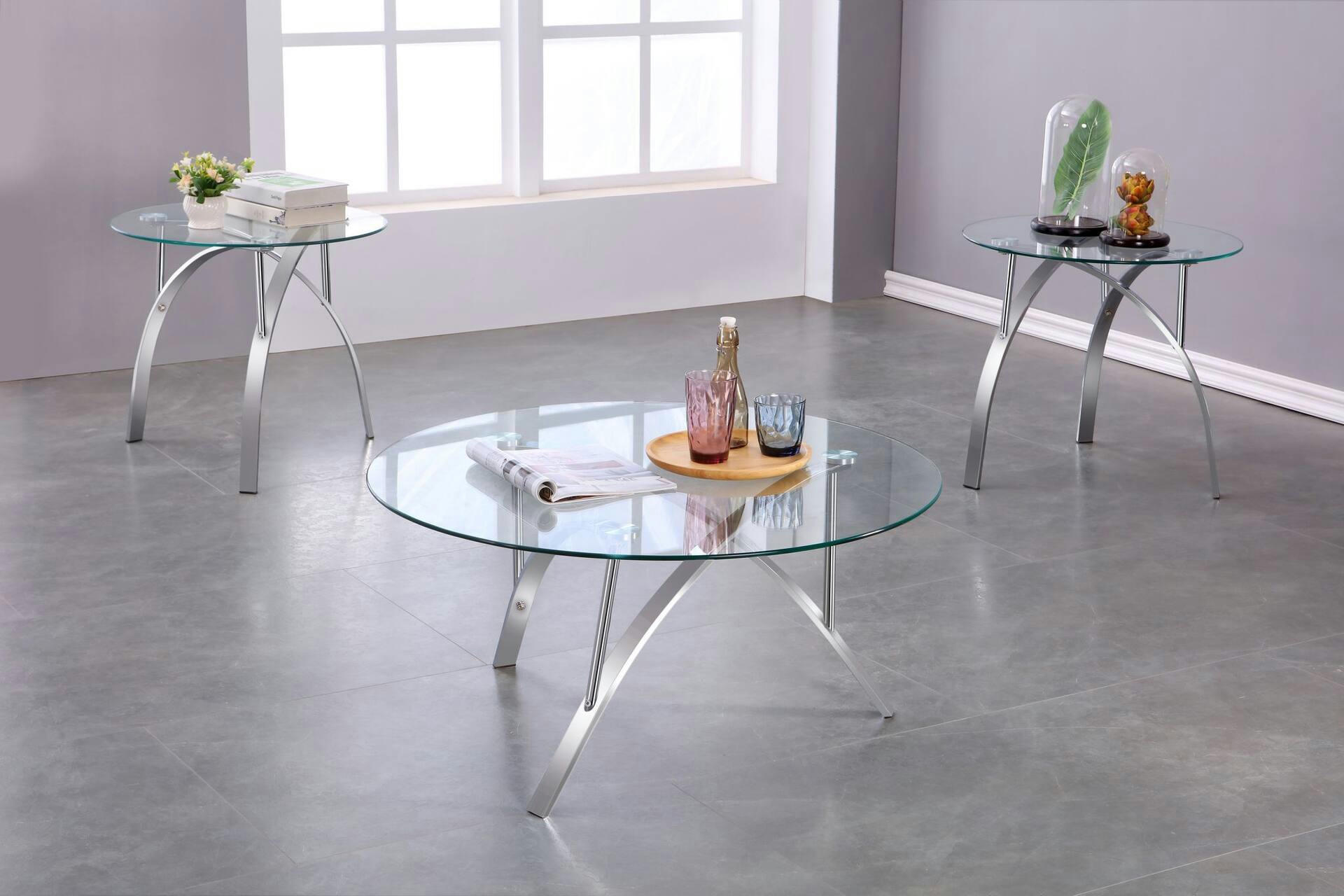 Brassex Malcolm Tempered Glass Coffee Table Set with Unique Base, Rose Gold, 3-pc
