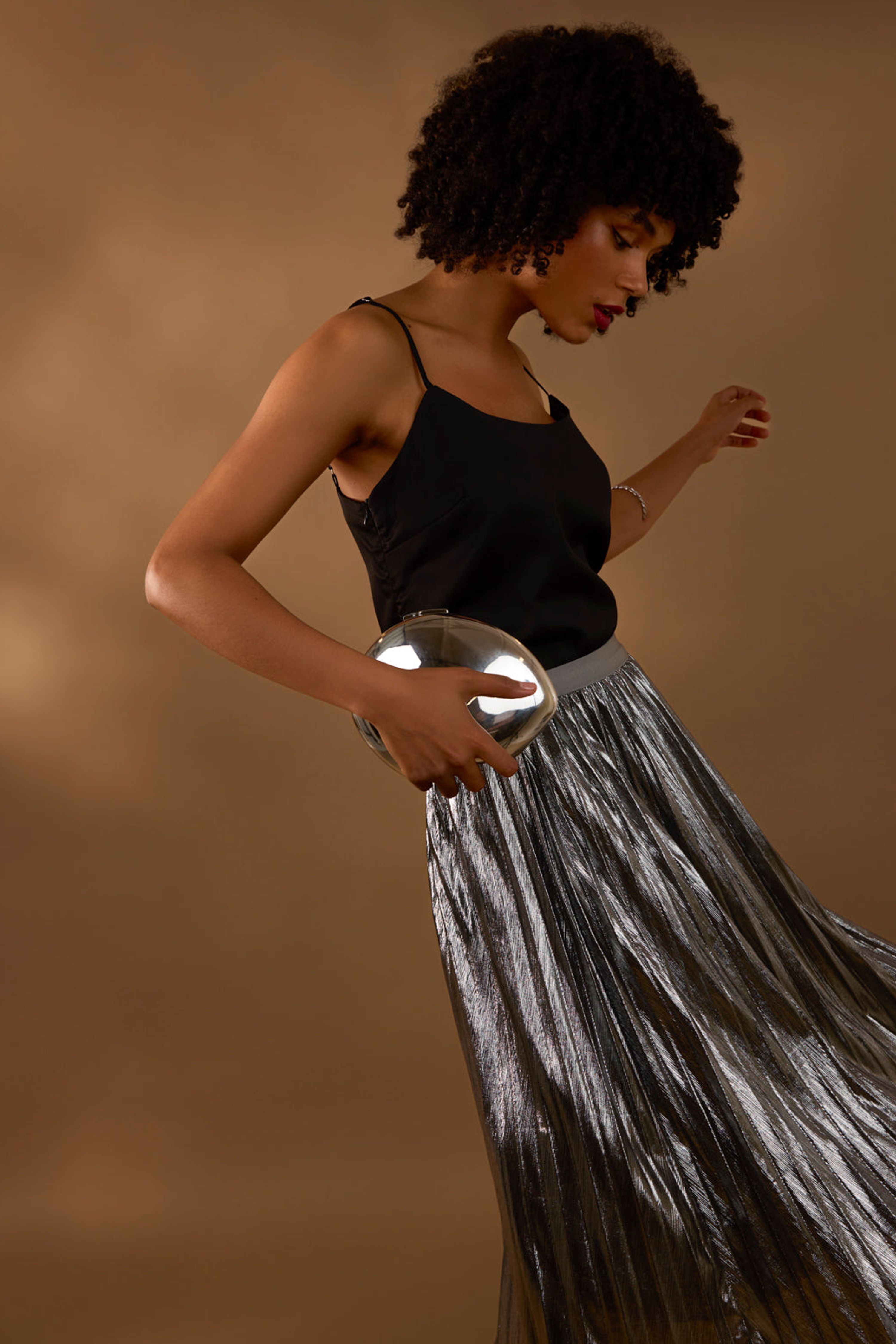 Blue Vanilla Grey Metallic Pleated Tulle Skirt