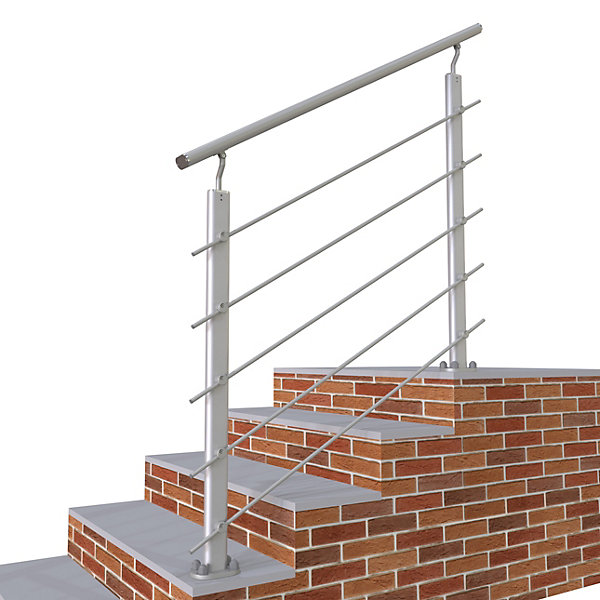 Kit Garde-corps 1m alu argent avec 5 traverses et main courante - Pose verticale à plat - Intérieur et extérieur