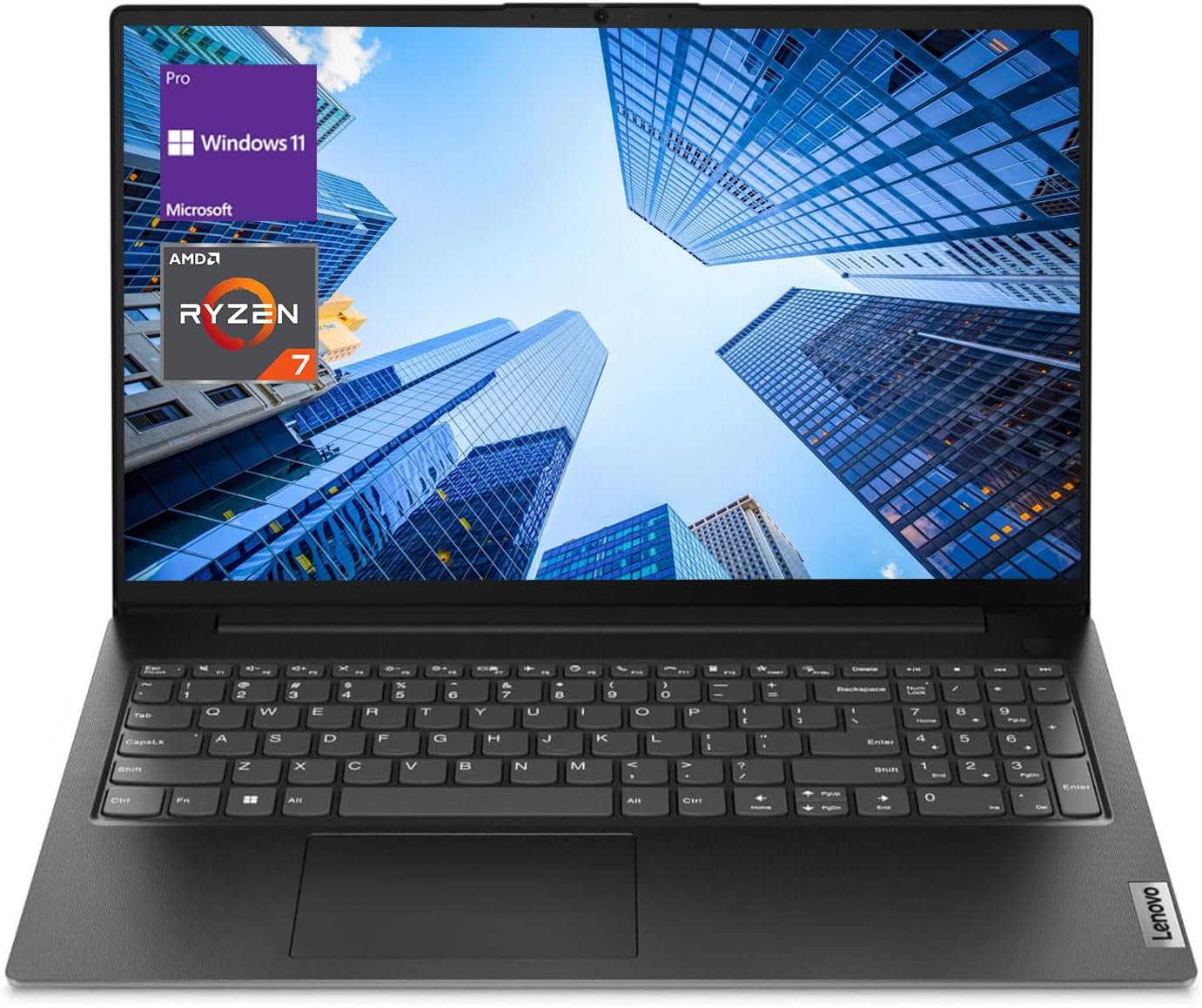 Lenovo V-Series V15 Business Laptop, 15.6 FHD Display, AMD Ryzen 7 7730U, 16GB RAM, 512GB SSD, Numeric Keypad, HDMI, RJ45, Webcam, Wi-Fi, Windows 11 Pro, Black