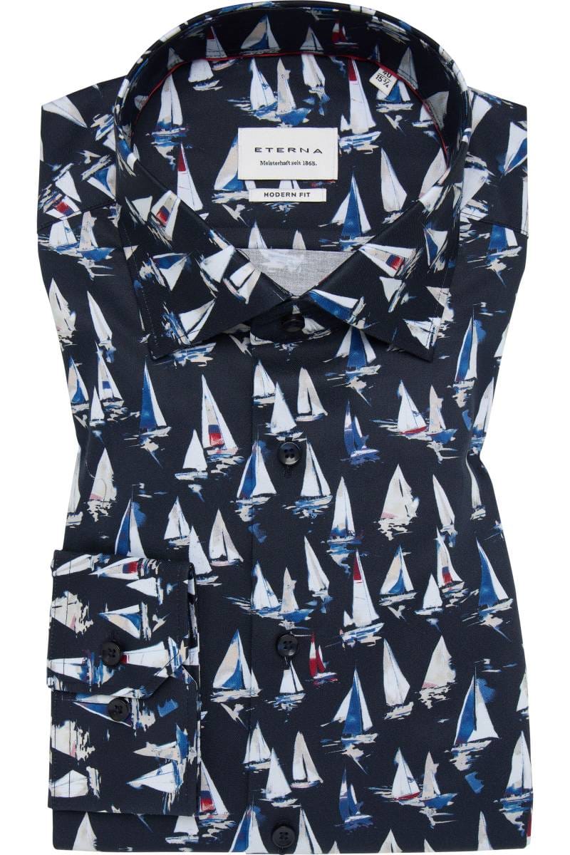 ETERNA Modern Fit Hemd marine, Bedruckt (super langer Arm)