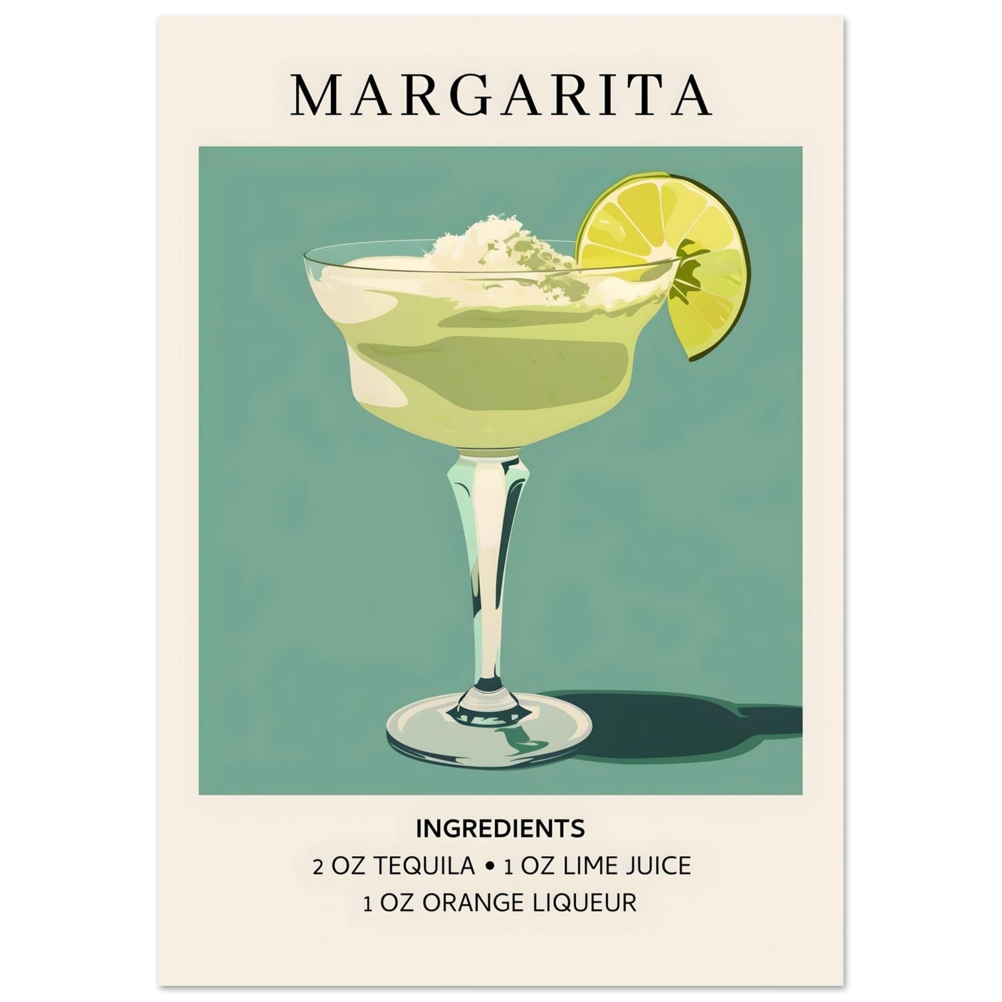 Artfulprints Poster Margarita cocktail - Ingrediënten  - A4 21x29.7 cm - Groen