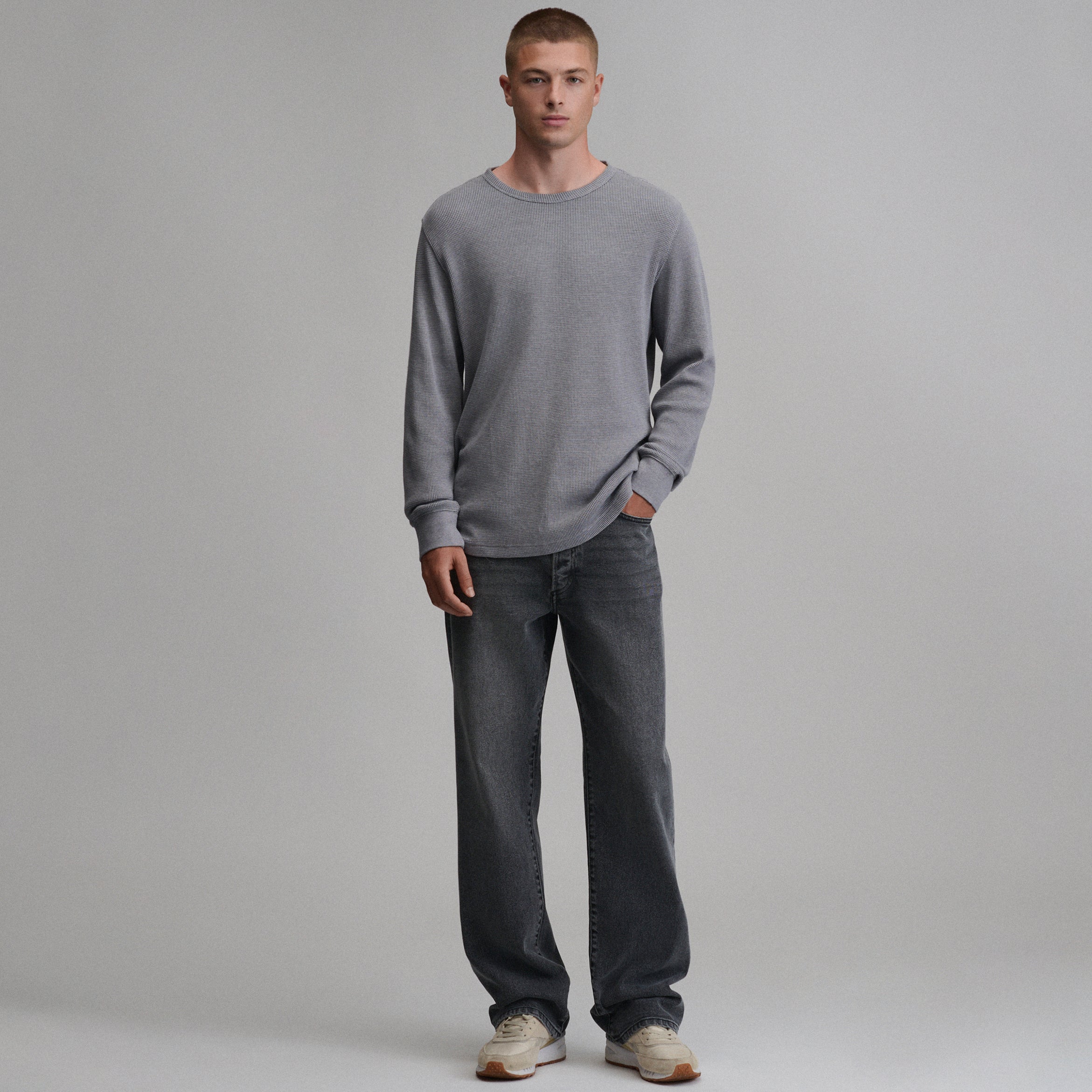 Men's Plaited Waffle Thermal Crew