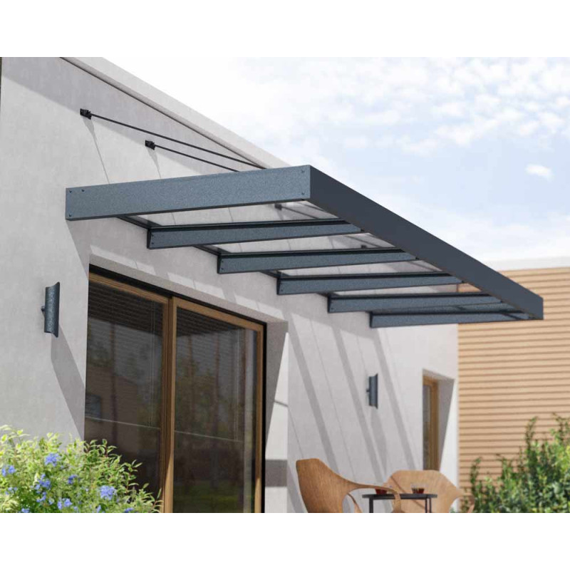 Marquise de porte Sophia XL gris foncé 472 x 140 cm CANOPIA