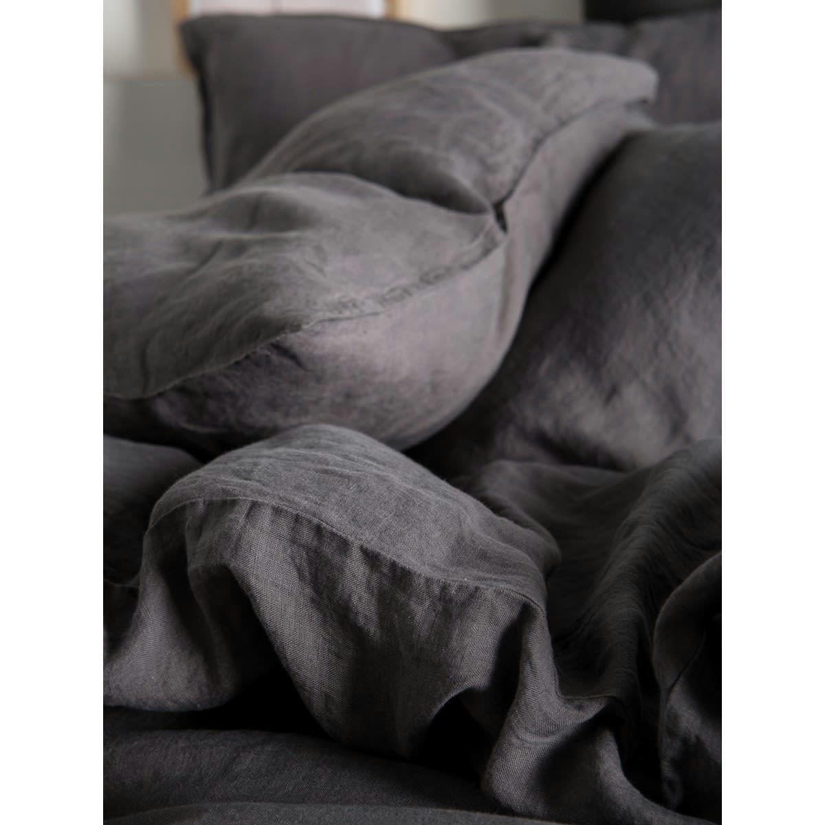 NAGHADA - Housse de couette unie en lin  gris anthracite 220x240