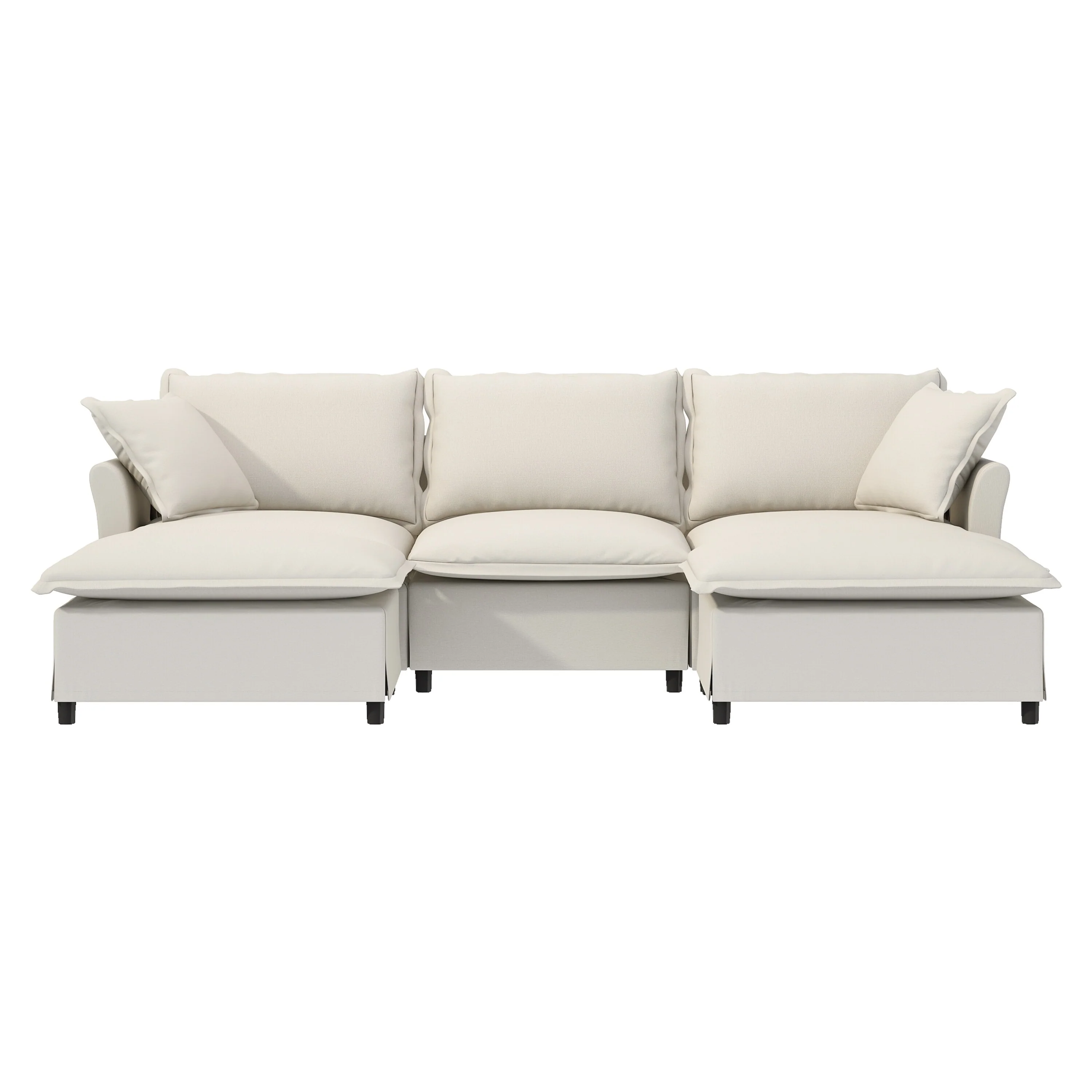 Traditional Modular Sofa Set with Skirted Cushions and Ottomans for Living Room or Guest Room, Free Combination