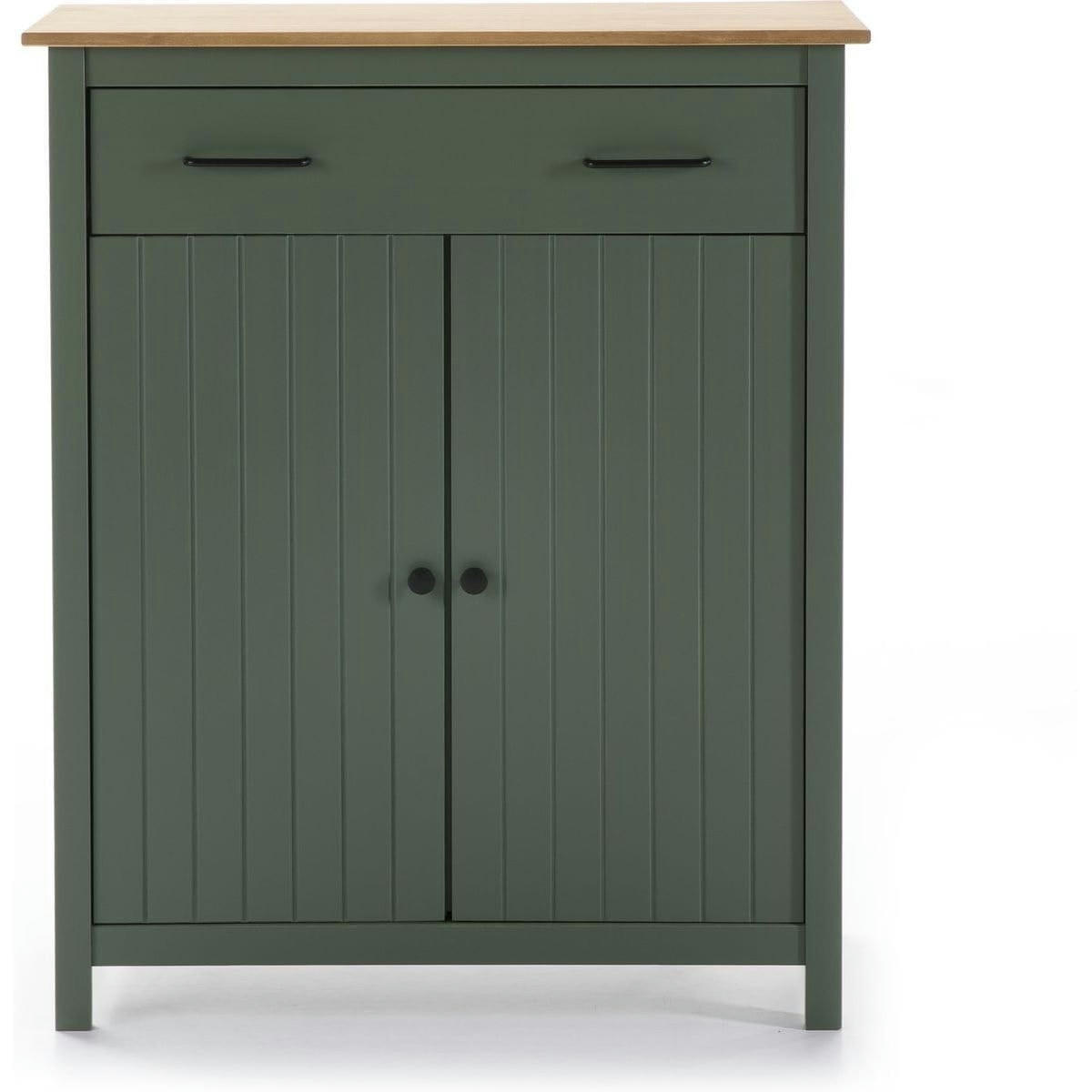 IDA - Buffet 2 portes 1 tiroir en pin massif / vert 90 cm