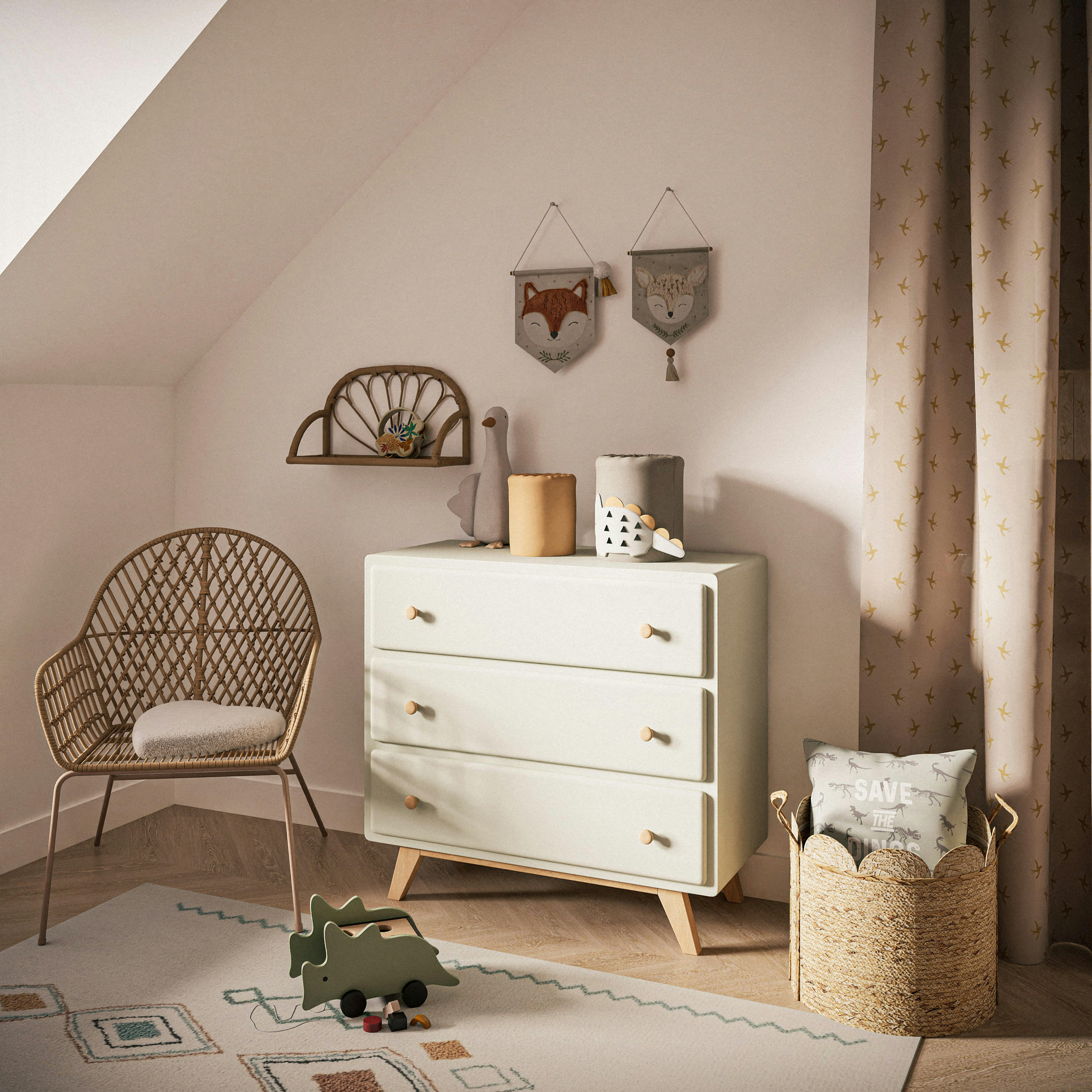 - Peluche enfant oie blanche, beige et marron, H34,5