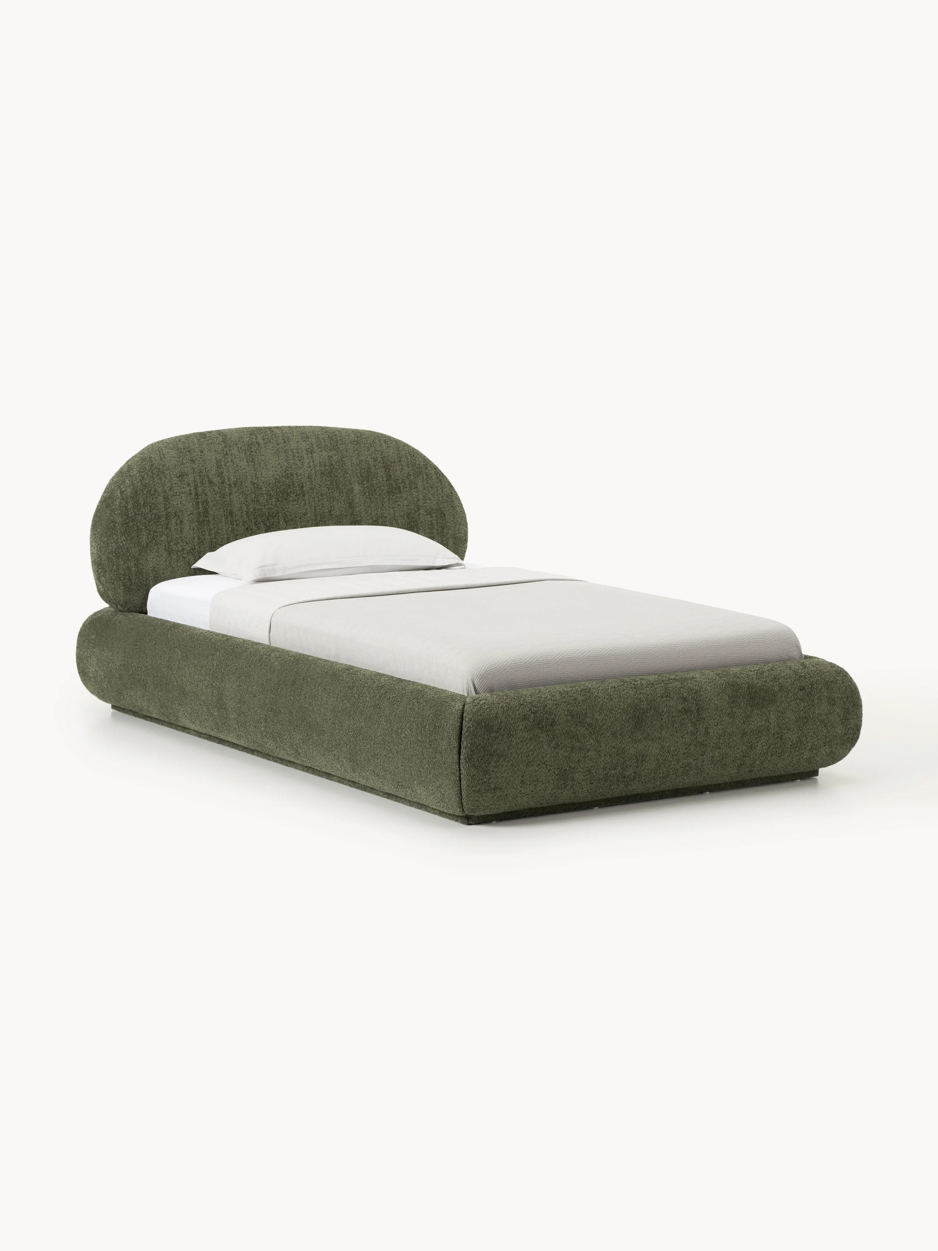 Einzelbett Alba aus Teddy-Bouclé mit Stauraum