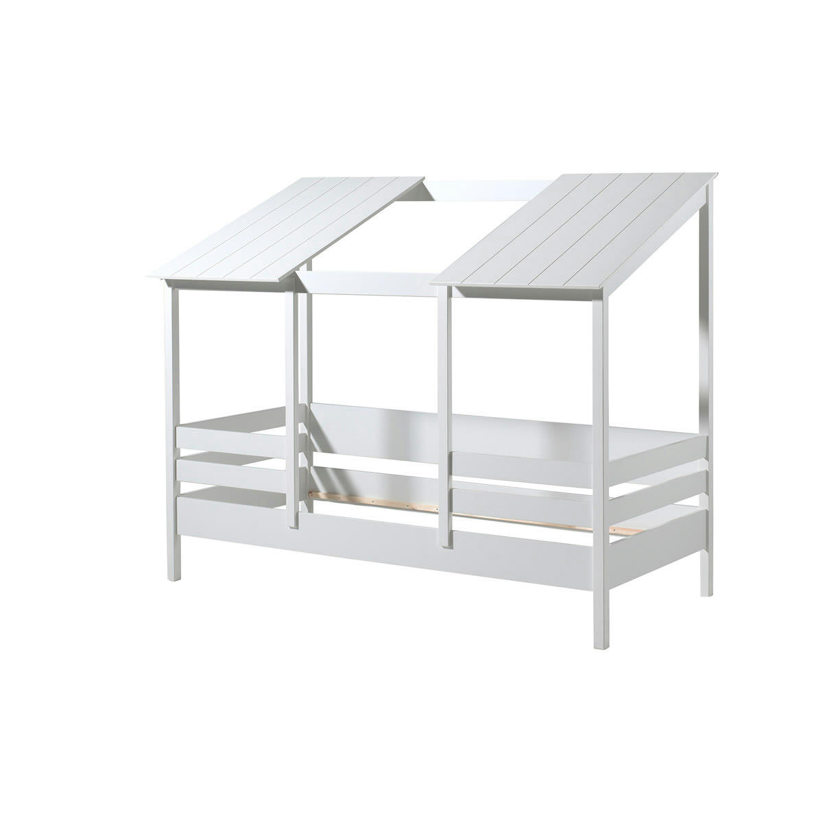 HOUSEBED - Lit cabane 90x200 toit semi-ouvert sommier inclus blanc