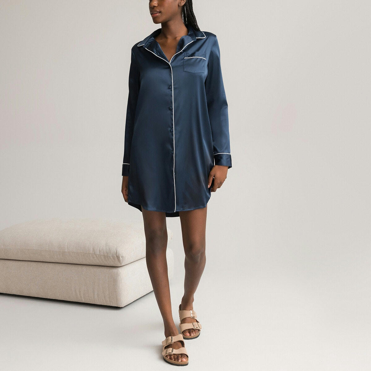 Chemise de nuit manches longues en satin