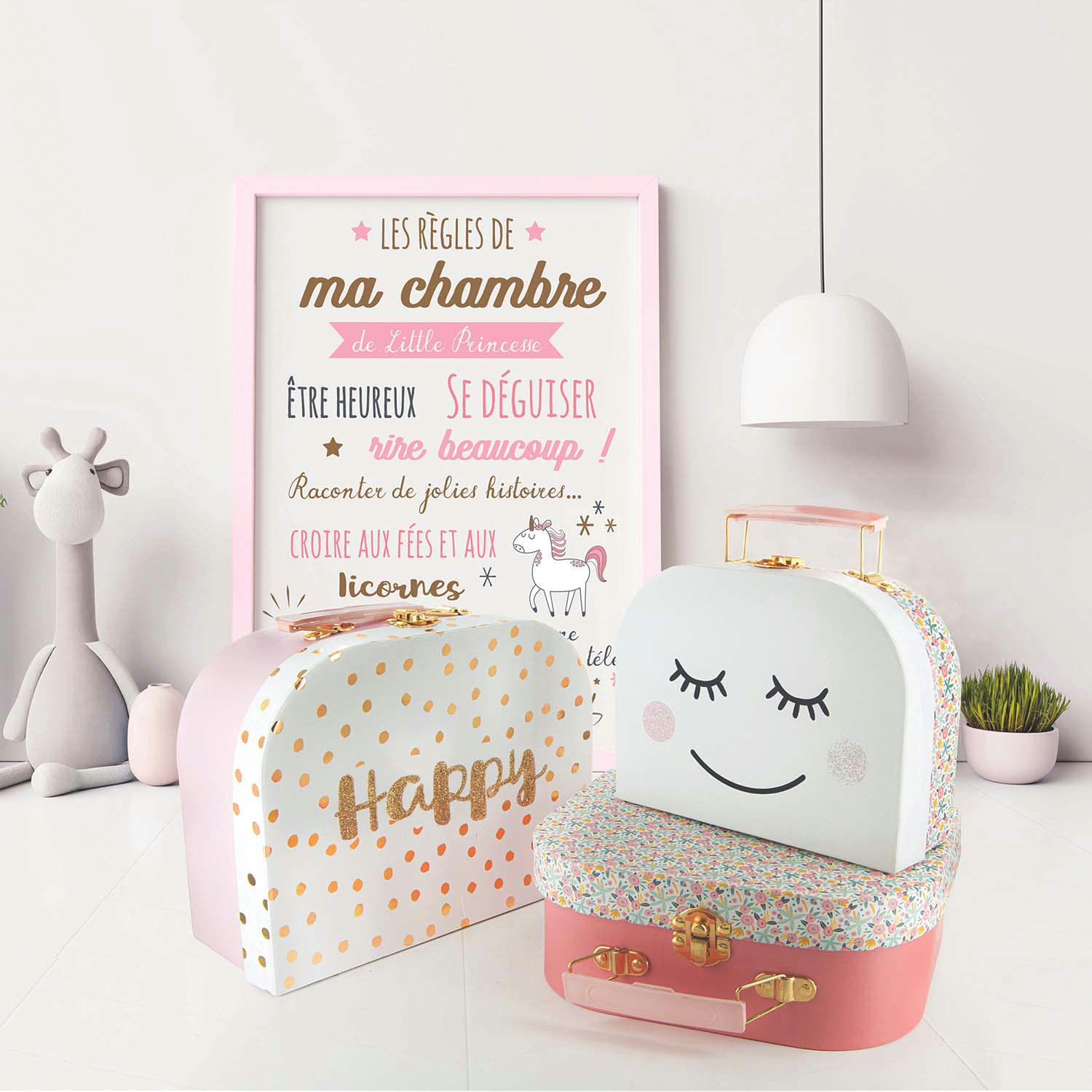 - Set de 3 valisettes de rangement pour enfants happy