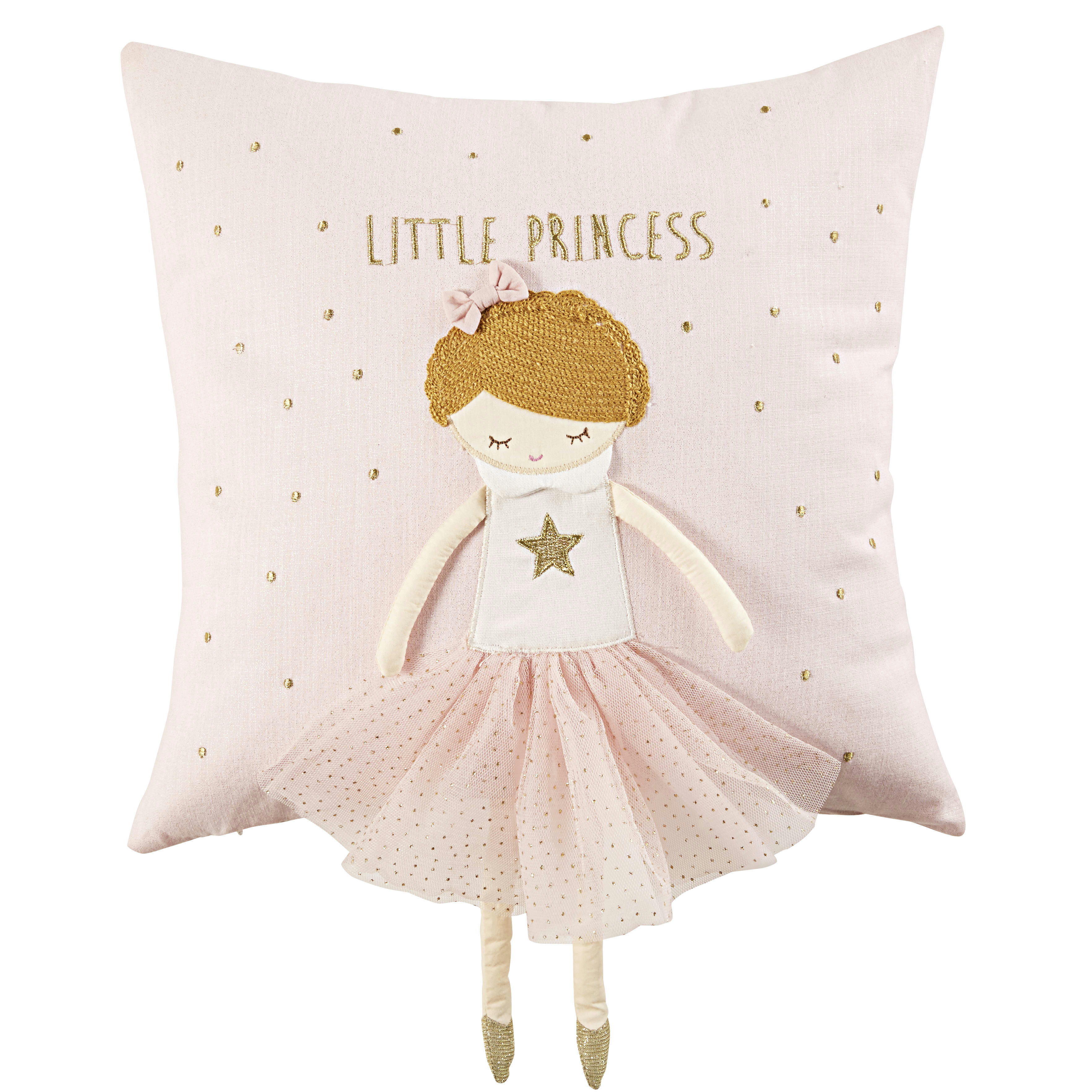 - Coussin écru et rose imprimé princesse 40x40