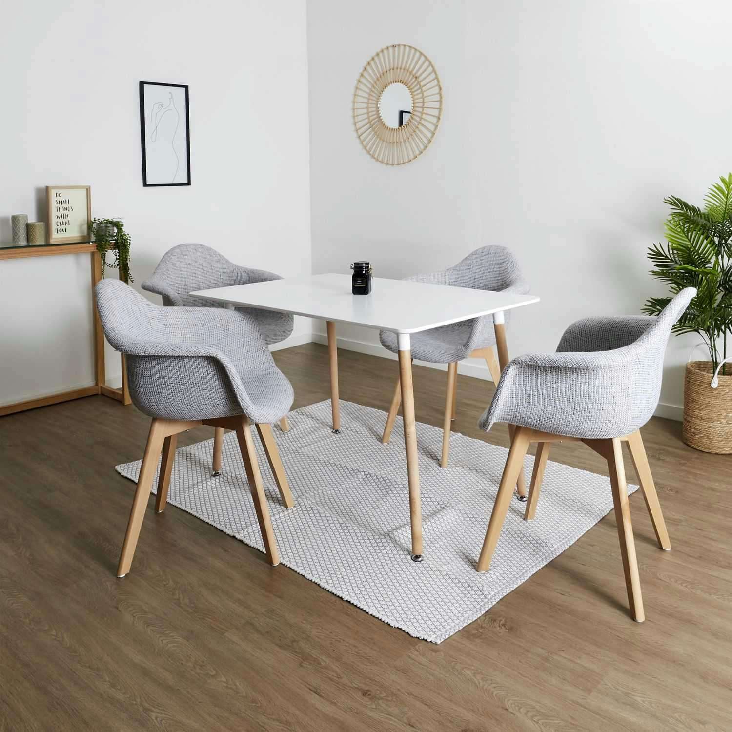 FLORA - Fauteuil scandi en grosse maille flora gris clair