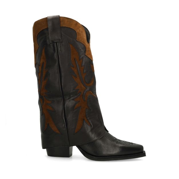 Zwarte leren Cowboylaarzen met bruine suède details