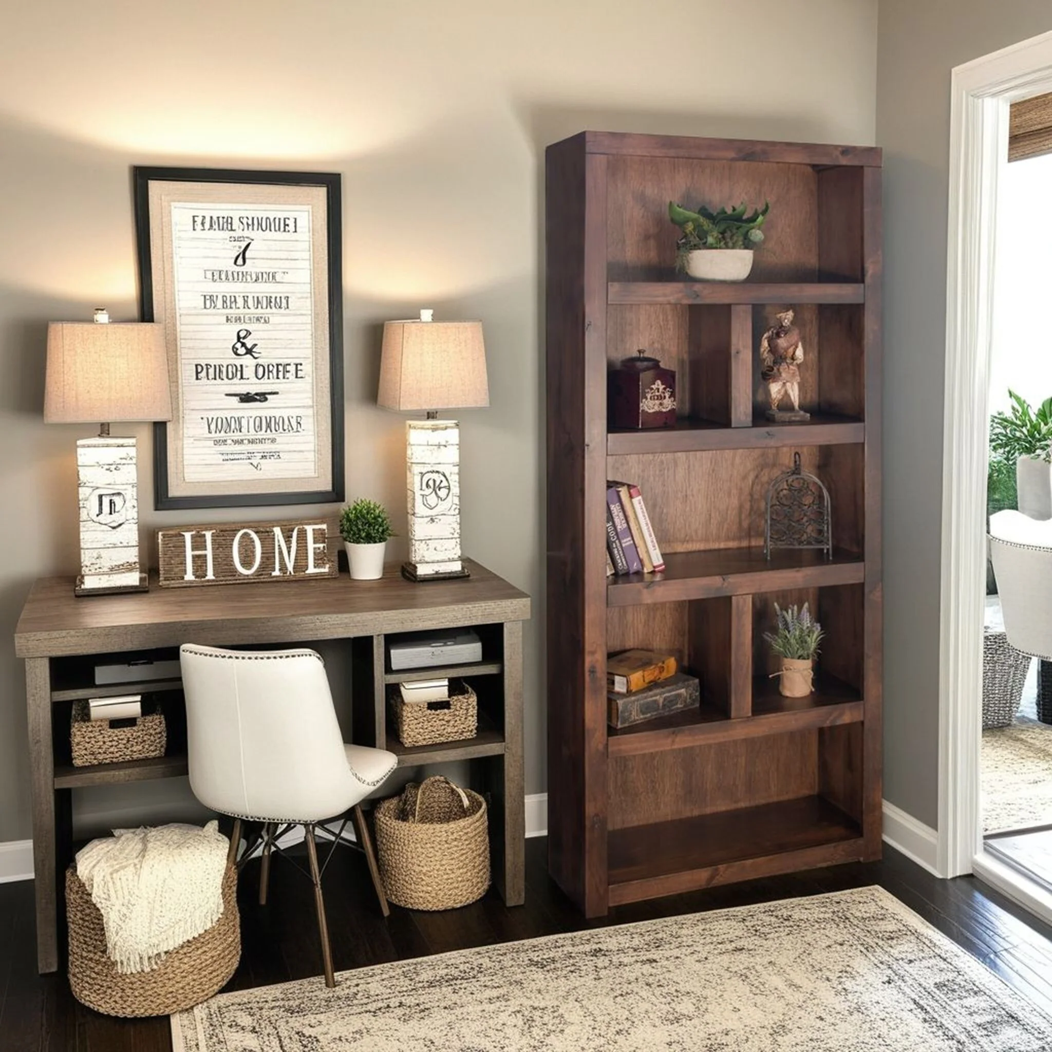 Bridgevine Home Sausalito 79 inch high Bookcase, No Assembly Required, Whiskey Finish