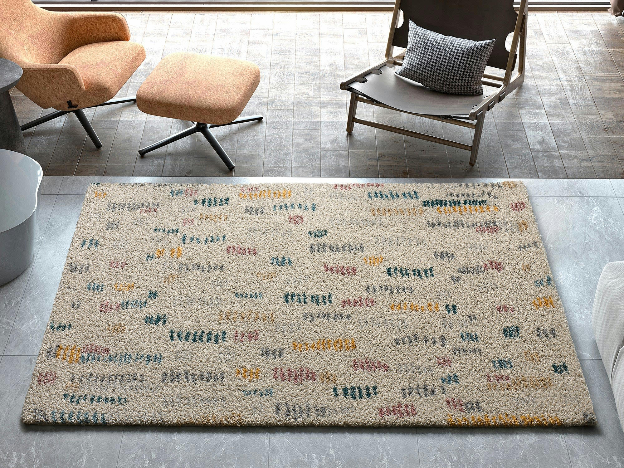 ULAI - Tapis shaggy design scandinave multicolore, 133x190 cm