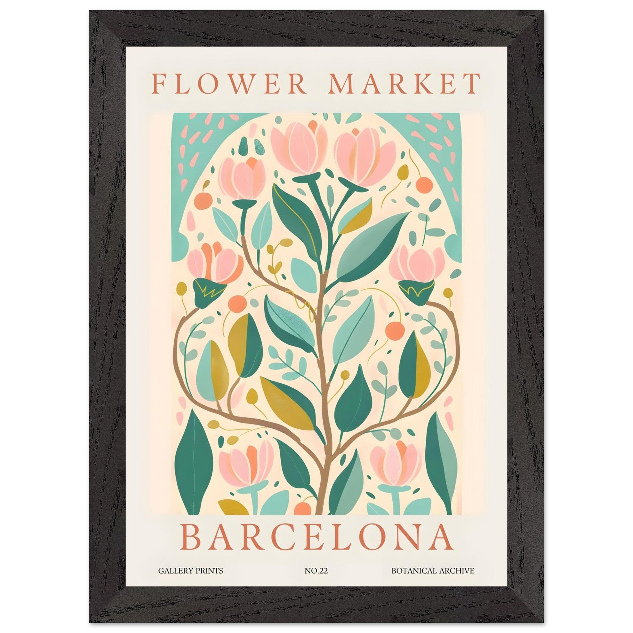 Artfulprints Poster met Lijst Flower market - Barcelona  - A4 21x29.7 cm - Meerkleurig