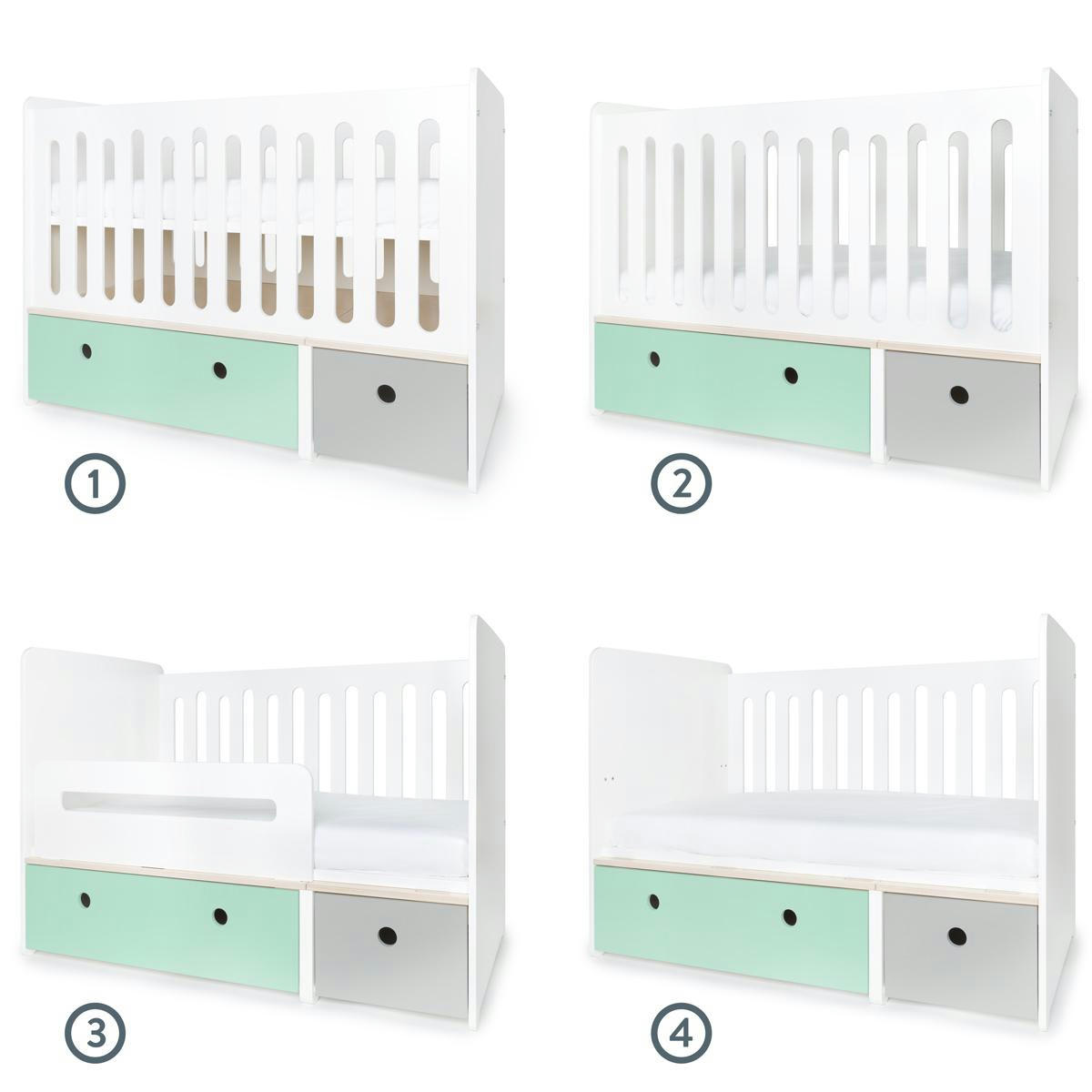 COLORFLEX - Lit bébé évolutif 70x140cm vert menthe-gris perle