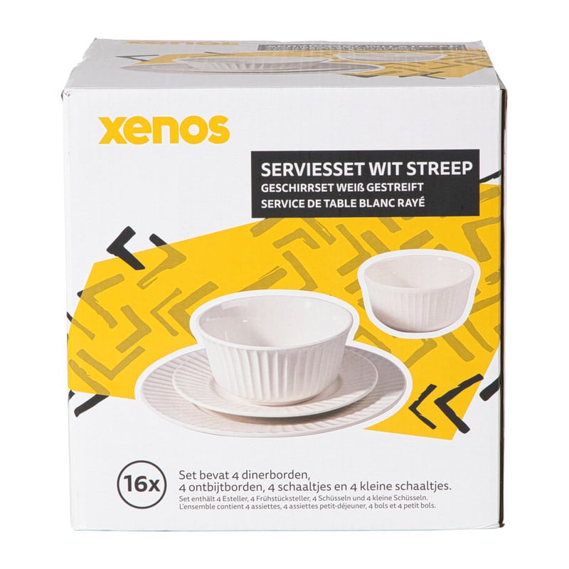 Serviesset streep - wit - 16-delig