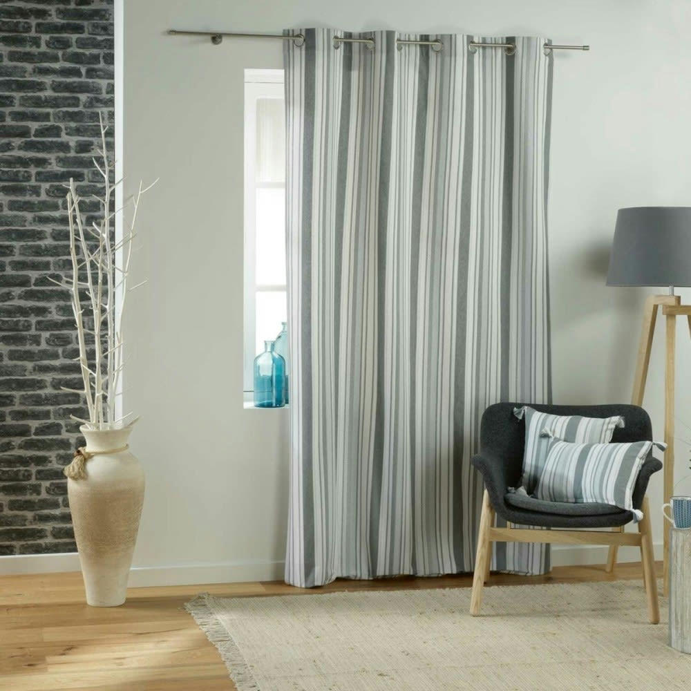 SANTORIN - Rideau polycoton gris et blanc 140x240cm