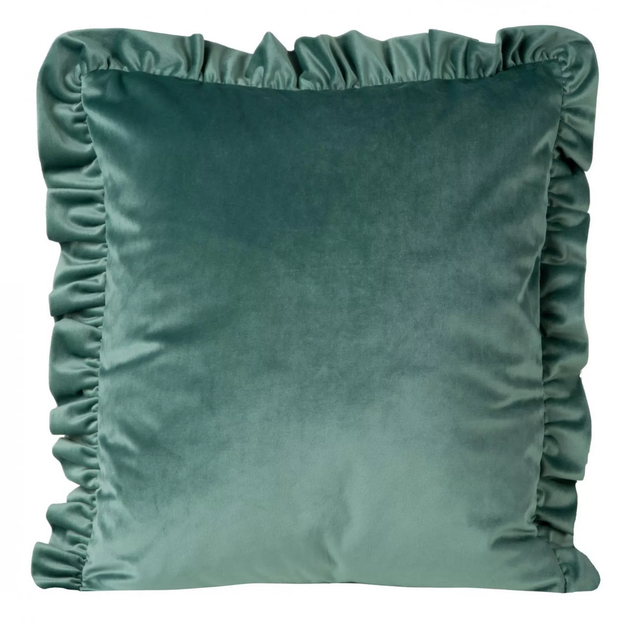 Poszewka na poduszkę 45x45 cm welwetowa, ciemnomiętowa zdobiona na brzegach falbanami VELVET 25 Eurofirany Premium