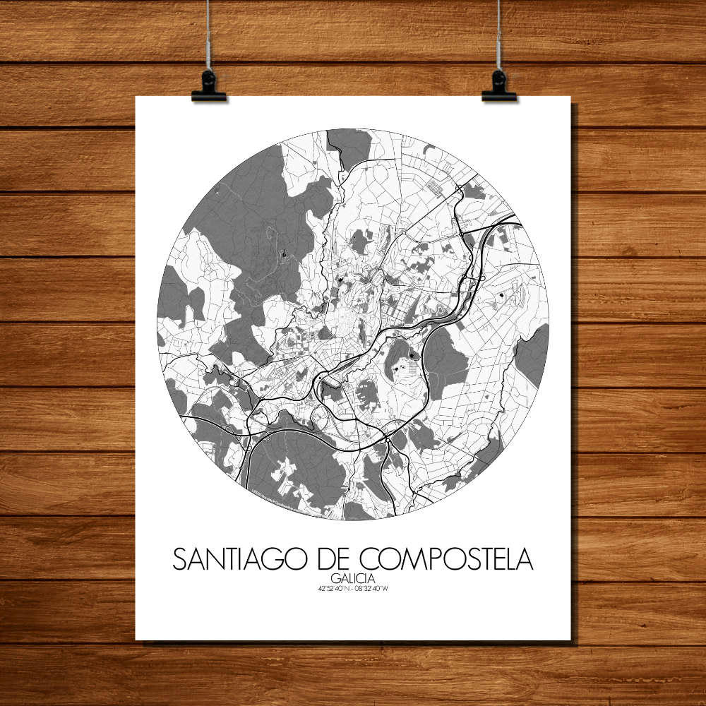 - Affiche Compostelle Carte ronde 40x50