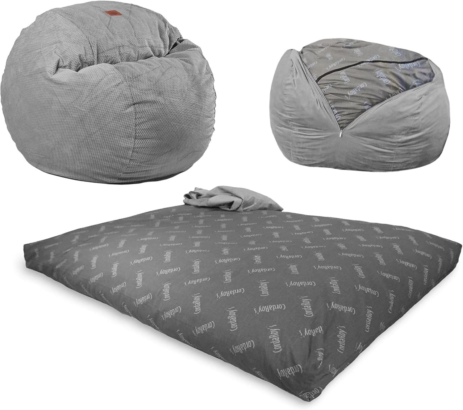 CordaRoy's Chenille Bean Bag-Convertible Bean Bag Chair-Machine-Washable Chenille Fabric Cover-for Basement,Living Room,Game Room,Dorm & More - Full Size - Charcoal | Made in The USA