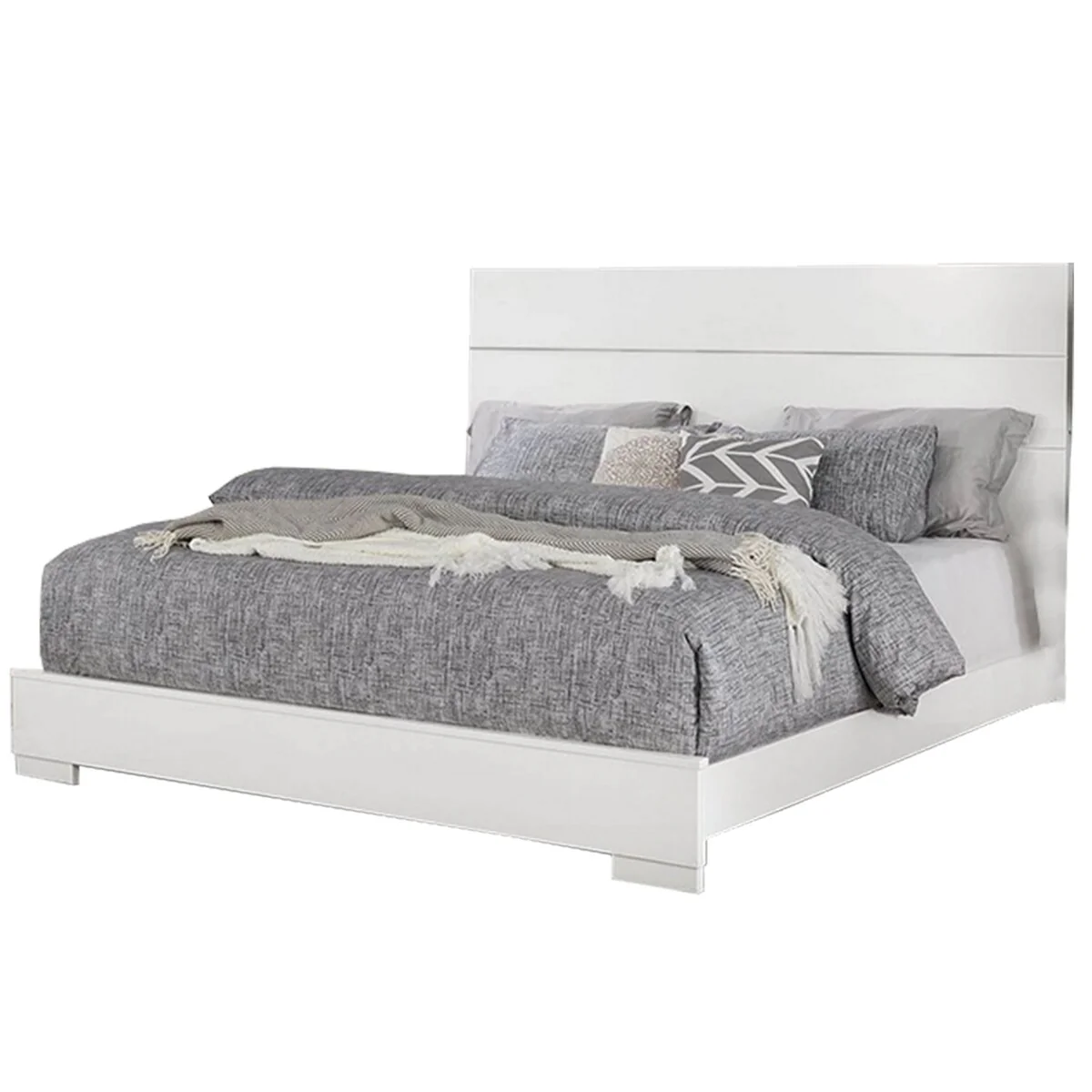 Contemporary 4 Piece Glossy Wooden Queen Bedroom Set, White