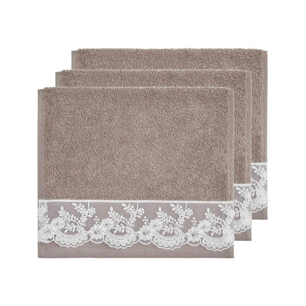 YASMEEN - Lot de 3 serviettes invité Mastic 30x50 cm