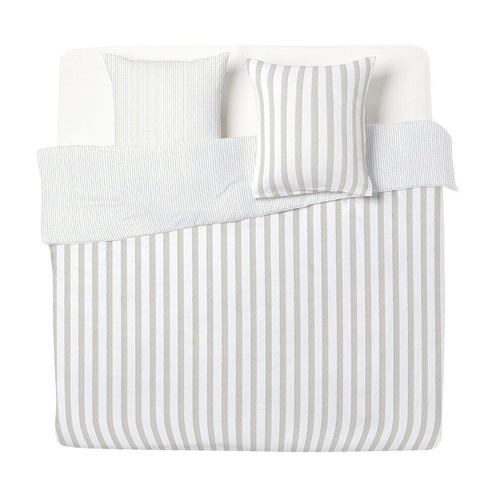 Parure de lit 2 personnes 260x240cm réversible rayure beige et blanc