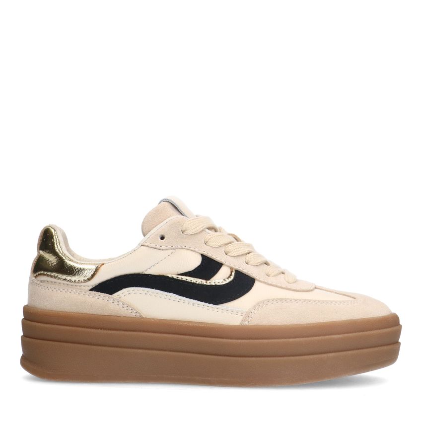 Manfield Beige leren sneakers met suède details