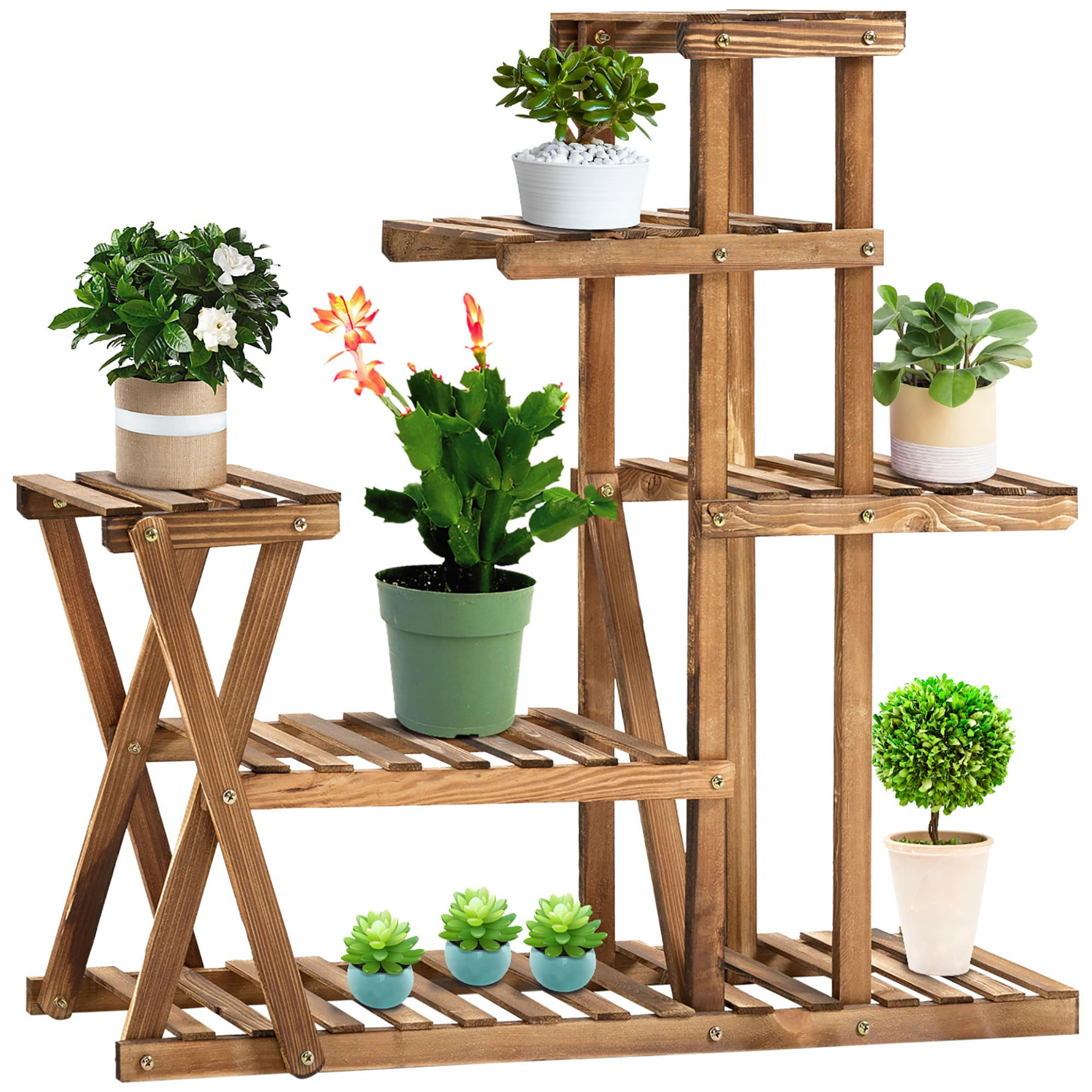 - Étagère à fleurs 6 tablettes bois de sapin traité carbonisation