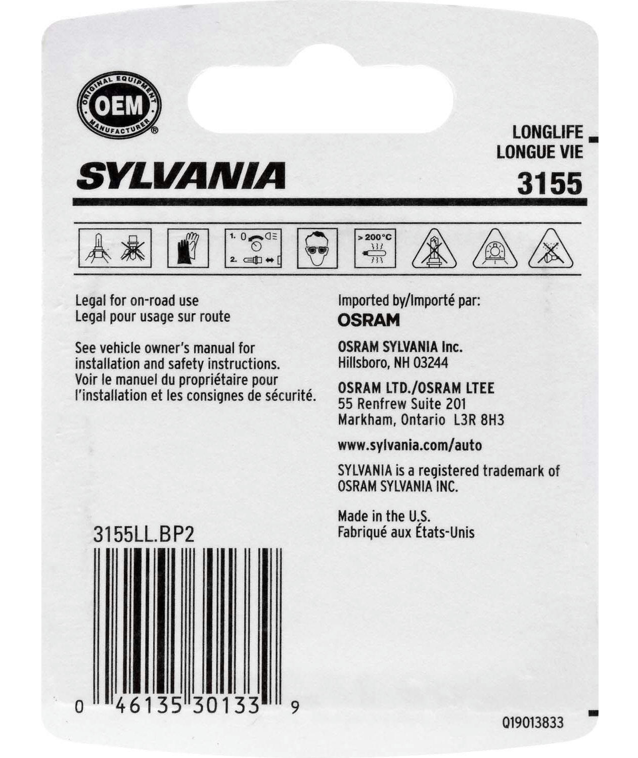 3155 Sylvania Long Life Mini Bulb, 2-pk