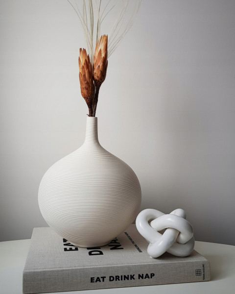 Wazon Biały Odcień Kremowy Dekoracyjny Ceramiczny Ozdobny na Gałązki - 24cm