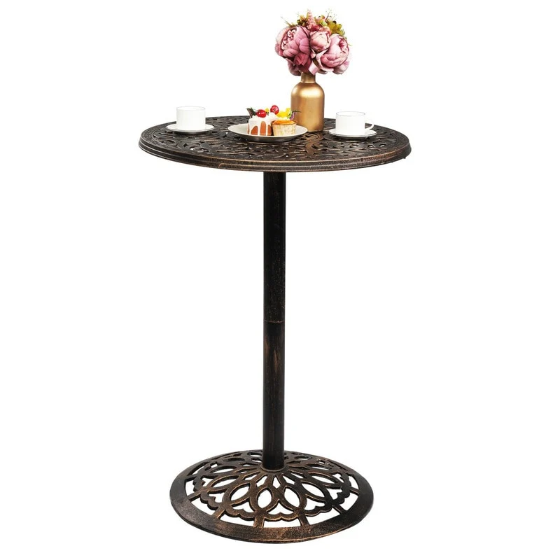Outdoor Bistro Pub Table Round Patio Bar Height Cocktail Table Antique Bronze - N/A