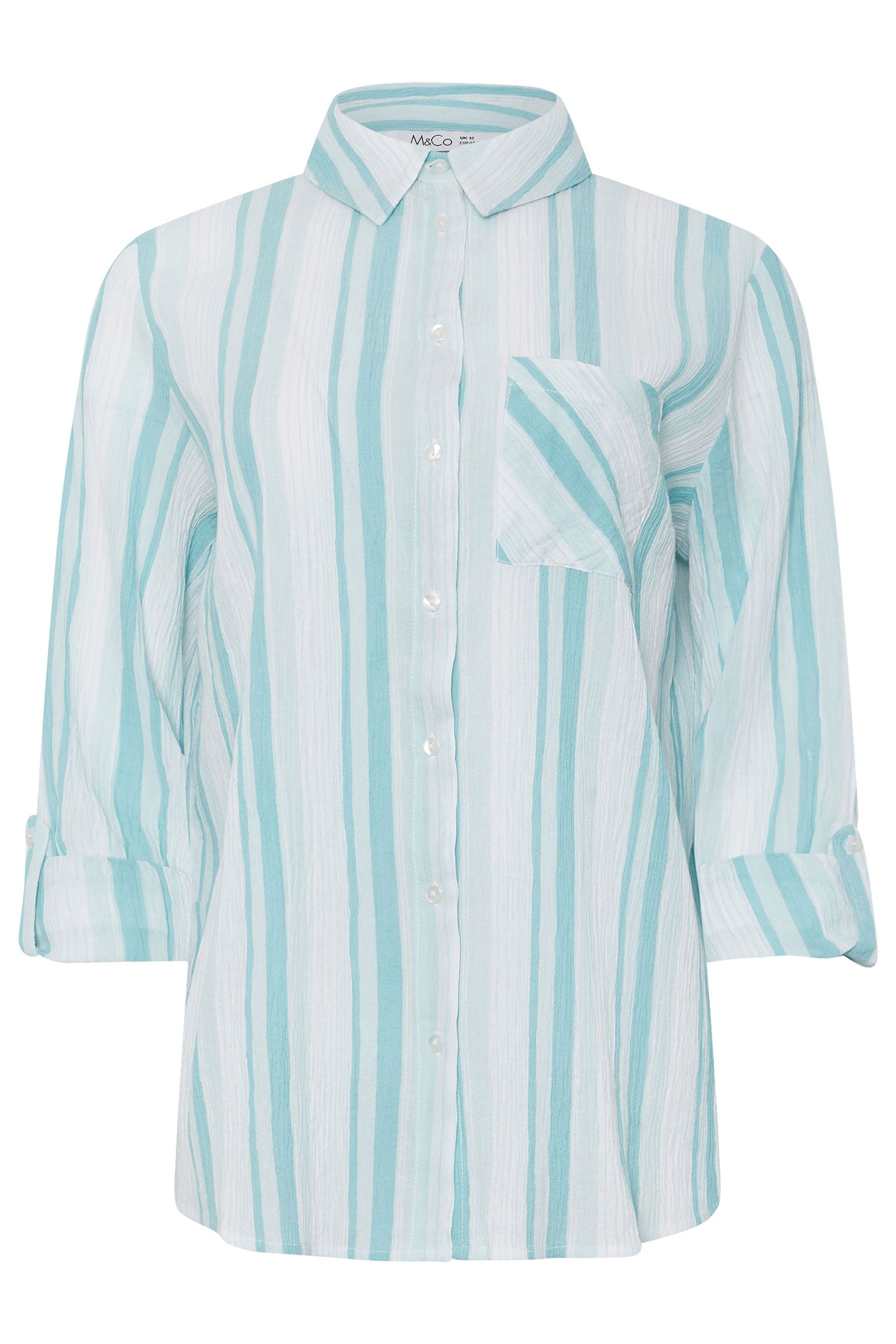 M&Co Stripe Tab Sleeve Cotton Shirt
