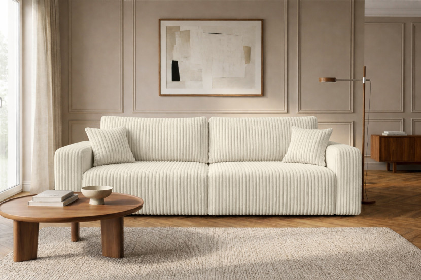 Sofa z funkcją spania, sztruks Tilia, Ecru, BEST SCORNER